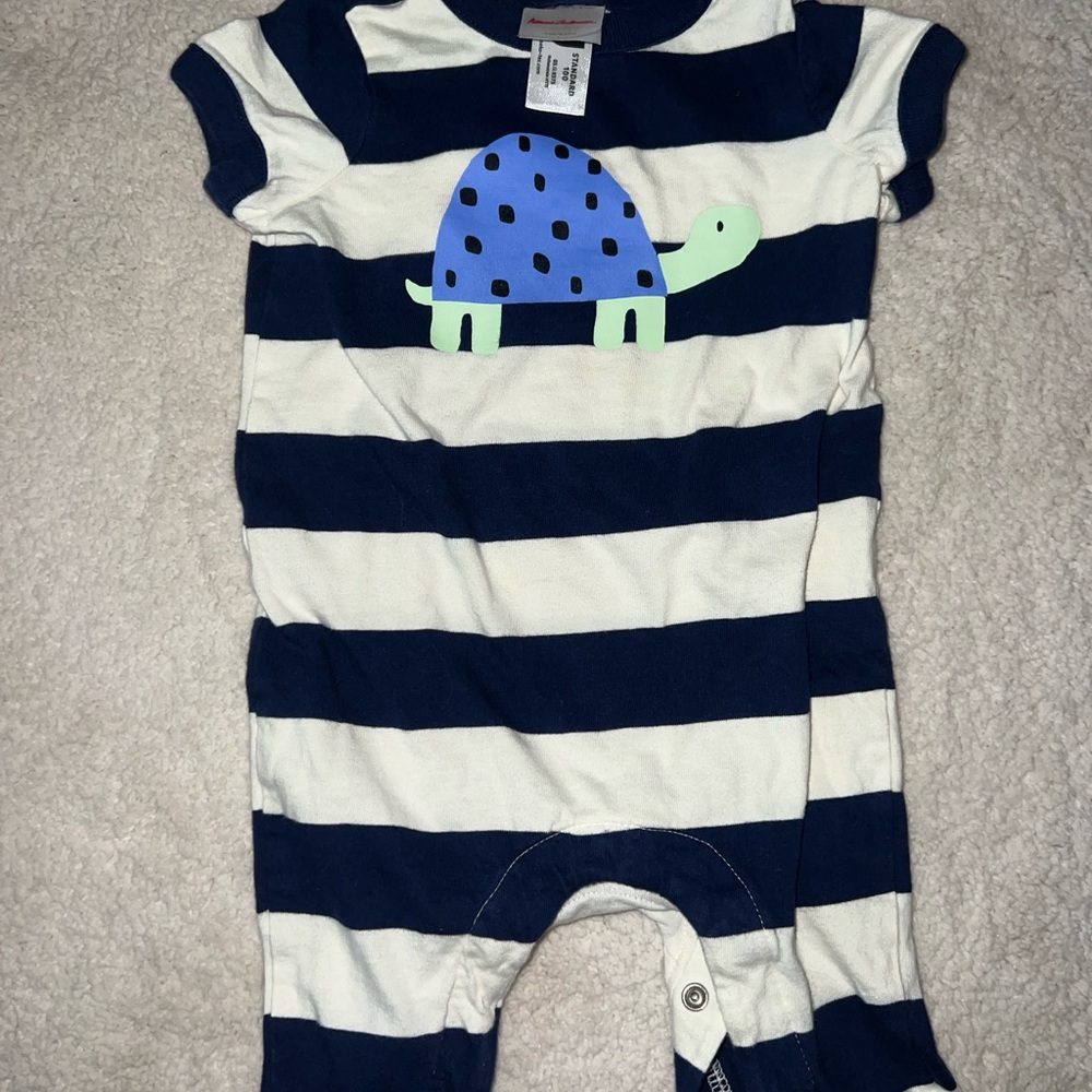 Hanna Andersson Blue and White Striped Bodysuit with Turtle Design